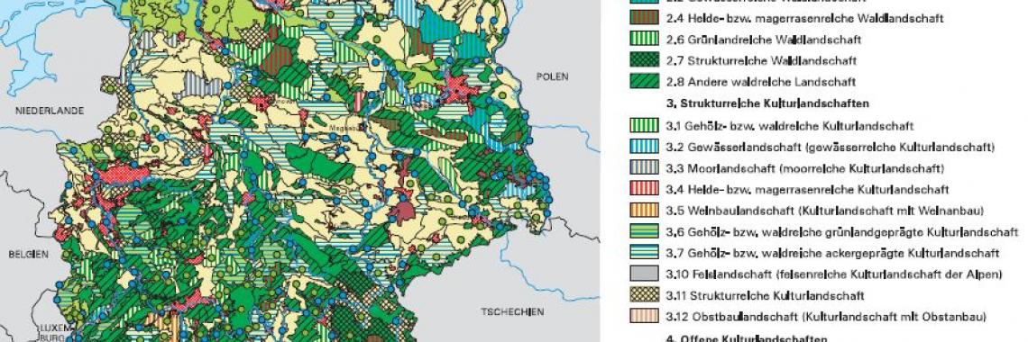 The following map with landscapes to be protected in Germany by the National Agency of Nature Conservation (2004): Green circle means hedge landscapes